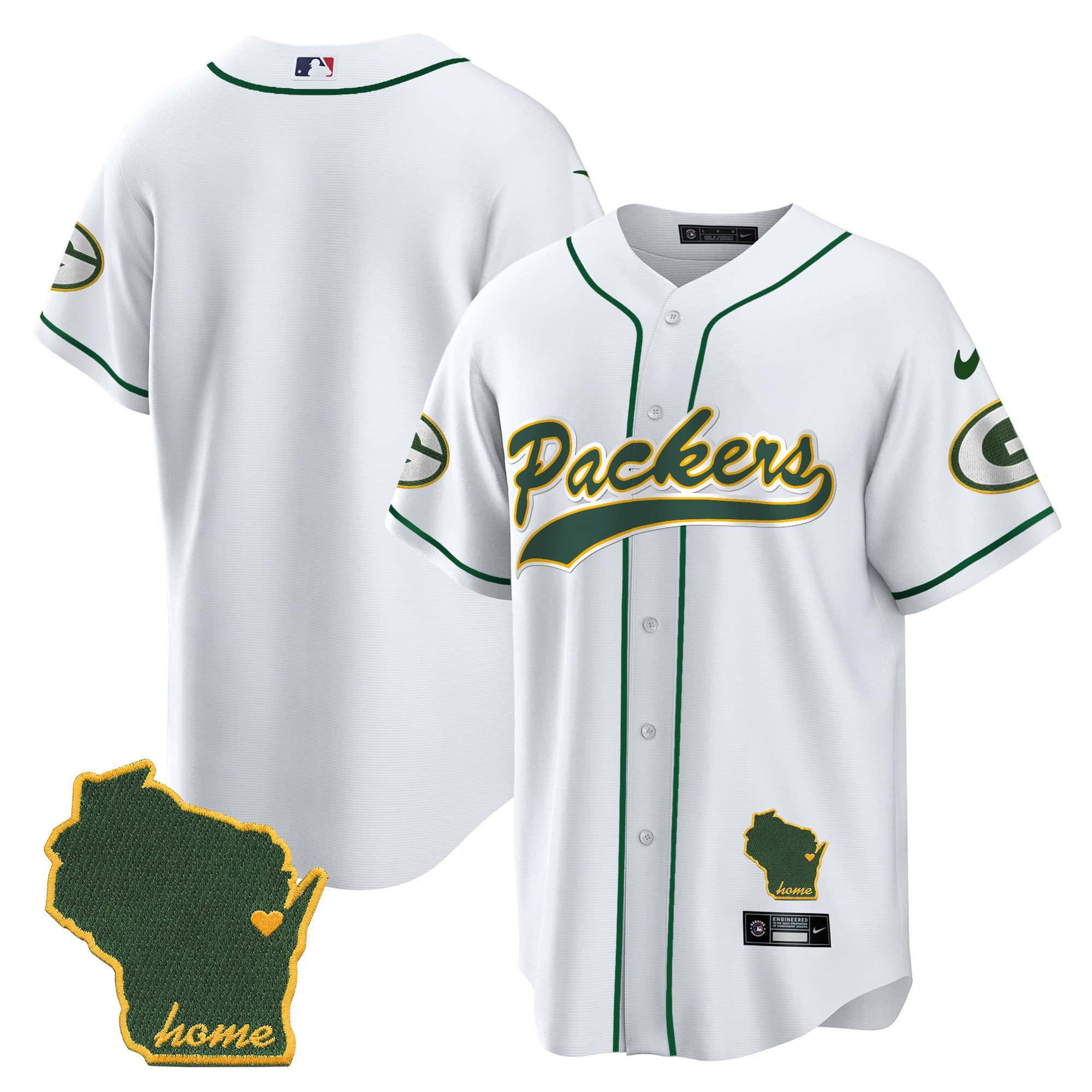 Men Green Bay Packers Blank White 2024 Nike Home Patch Baseball NFL Jersey